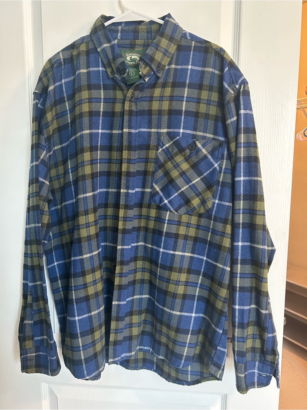 Stillwater Supply Co Plaid Flannel Shirt Blue Green Large